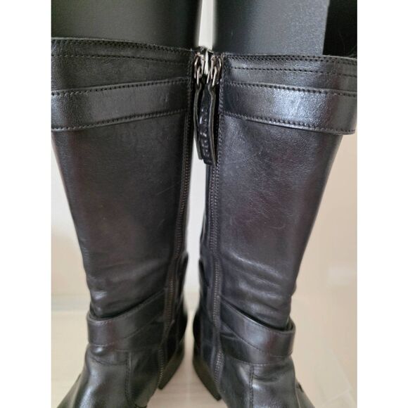 PRADA  BLACK  LEATHER 2X BELTED BUCKLE BIKER  BOOTS 37.5 ITALY - Picture 5 of 12